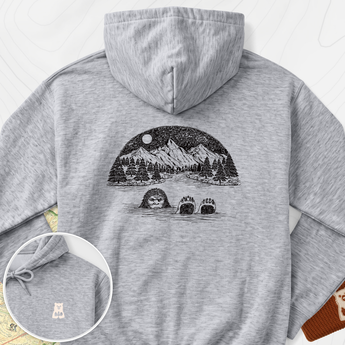 Lake Bigfoot Back Print Hoodie - Sport Grey