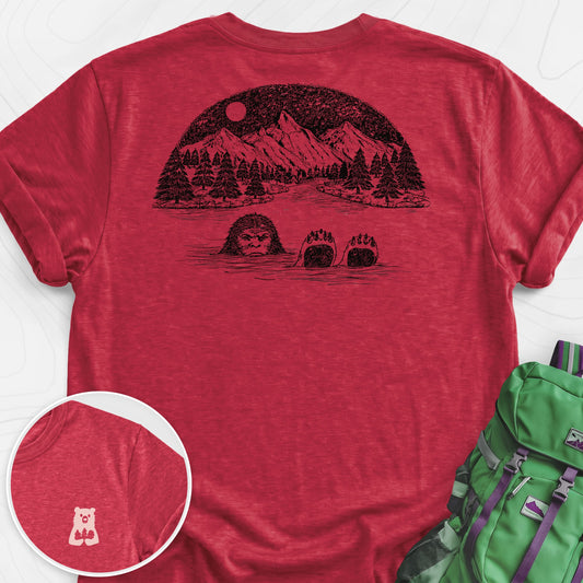 Lake Bigfoot Heather Red back print lightweight T-shirt