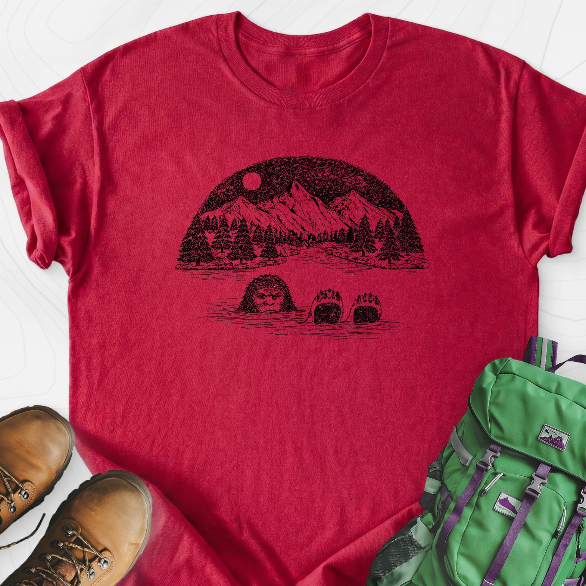 Lake Bigfoot Heather Red front print lightweight T-shirt