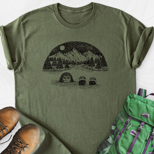 Lake Bigfoot Military Green front print lightweight T-shirt
