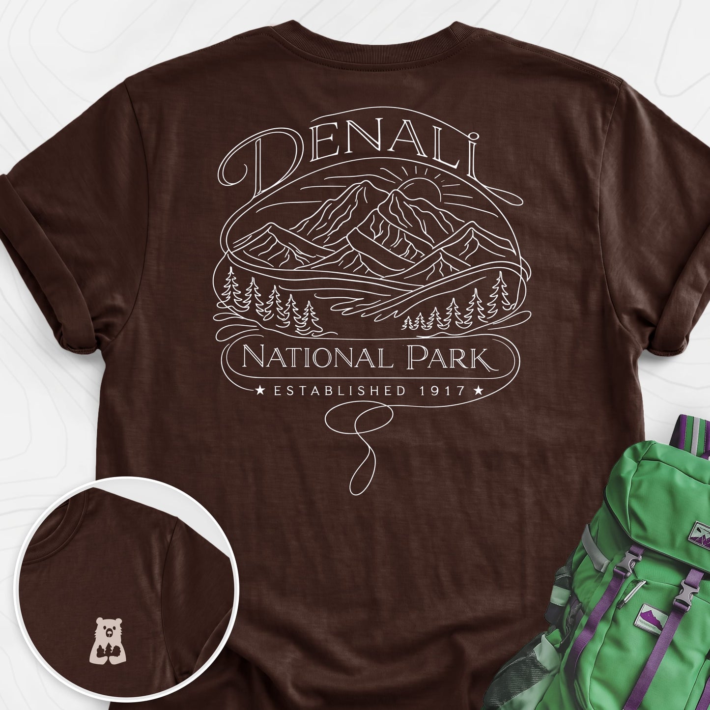 Denali National Park Dark Chocolate back print lightweight T-shirt