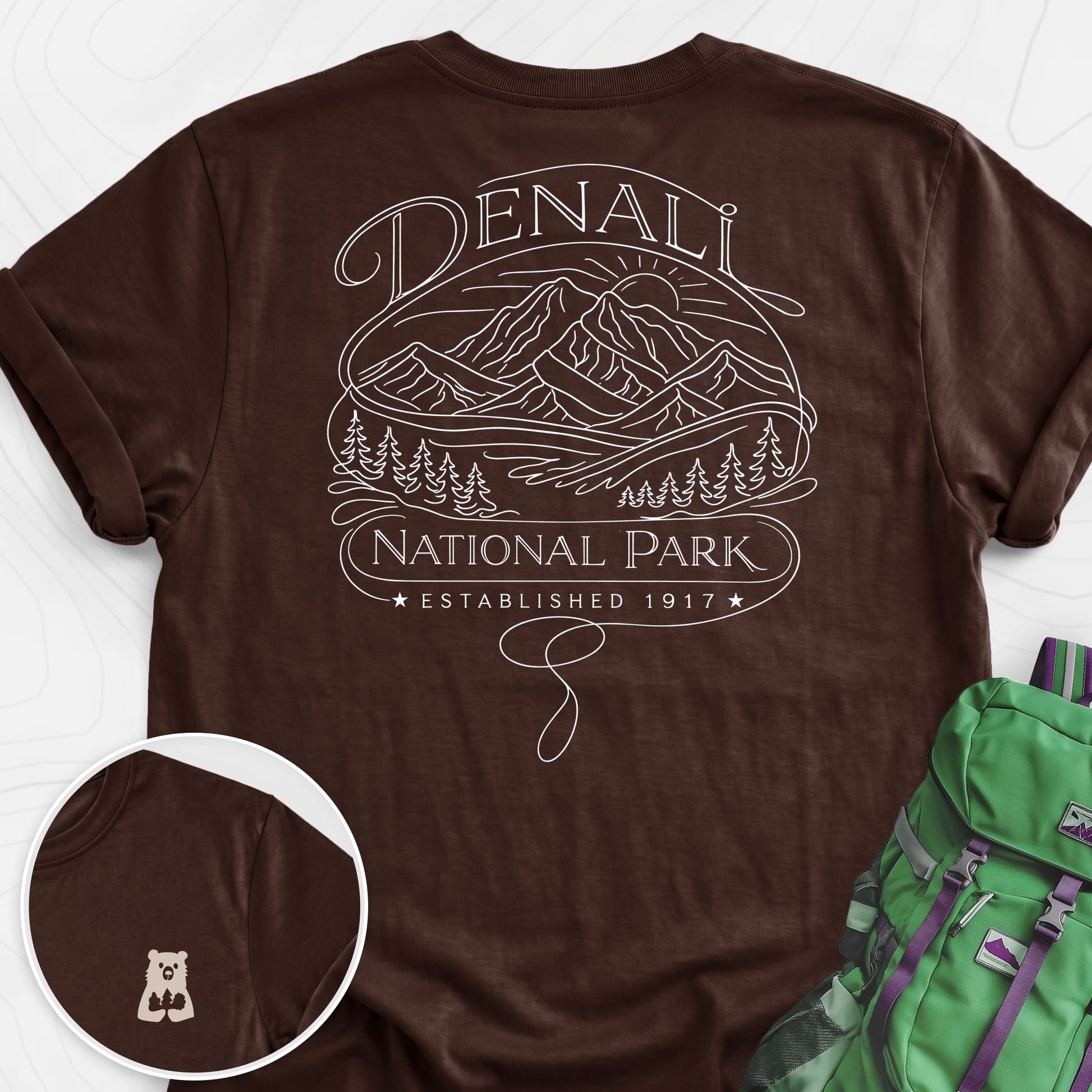 Denali National Park Dark Chocolate back print lightweight T-shirt