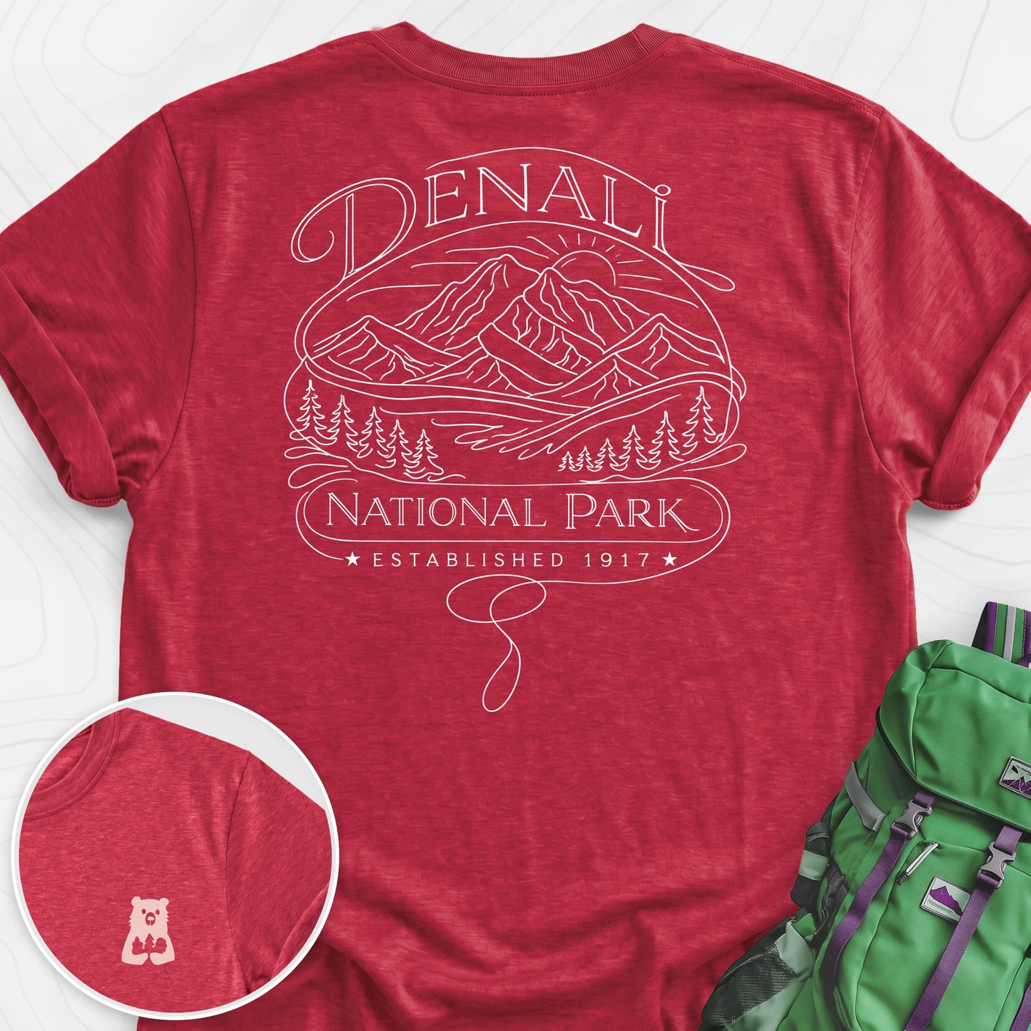Denali National Park Heather Red back print lightweight T-shirt