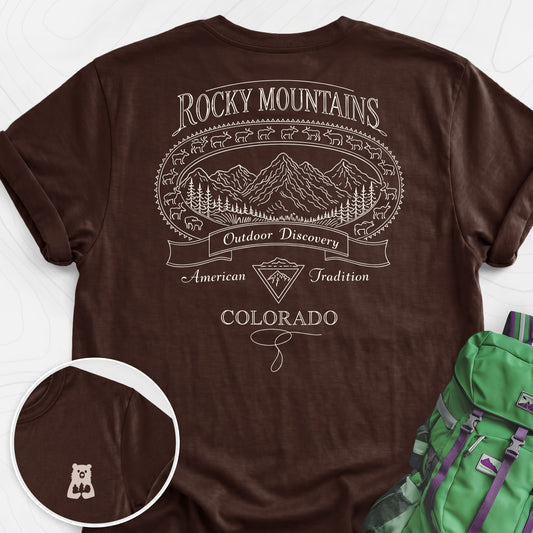 Rocky Mountains Colorado Dark Chocolate back print lightweight T-shirt