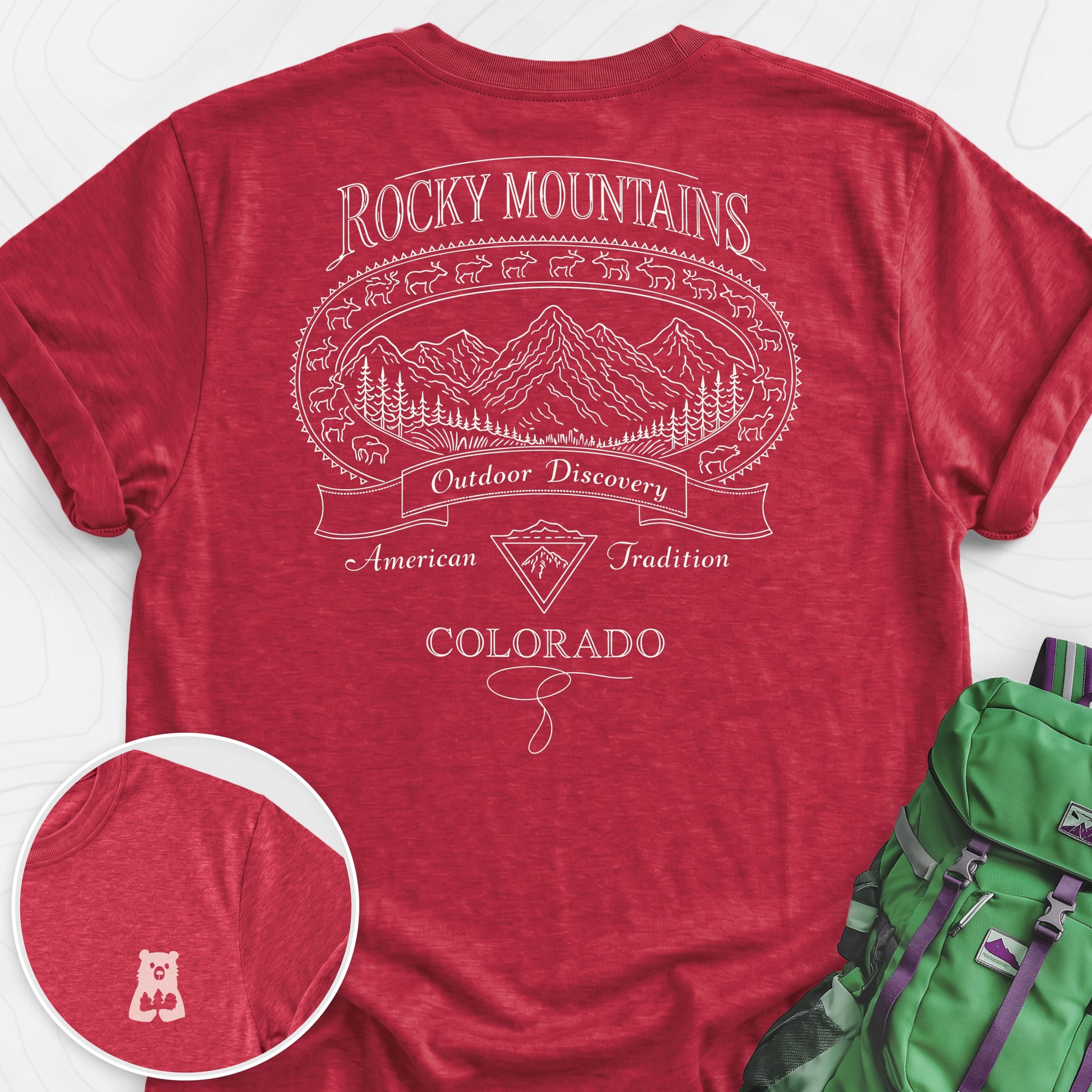 Rocky Mountains Colorado Heather Red back print lightweight T-shirt