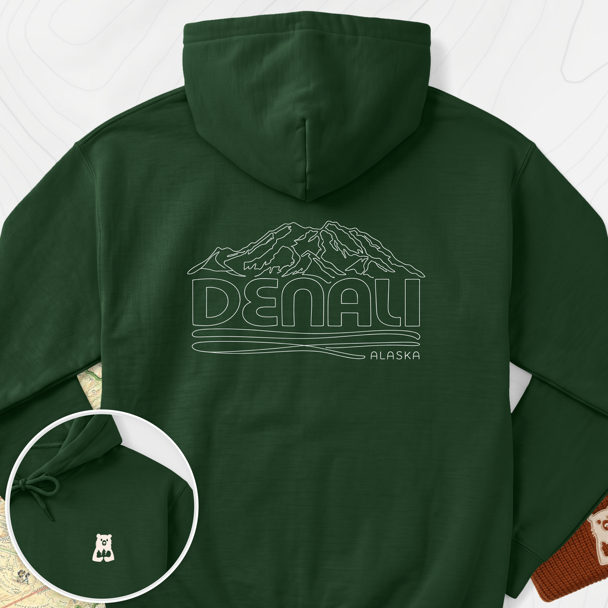Denali Back Print Hoodie - Forest Green