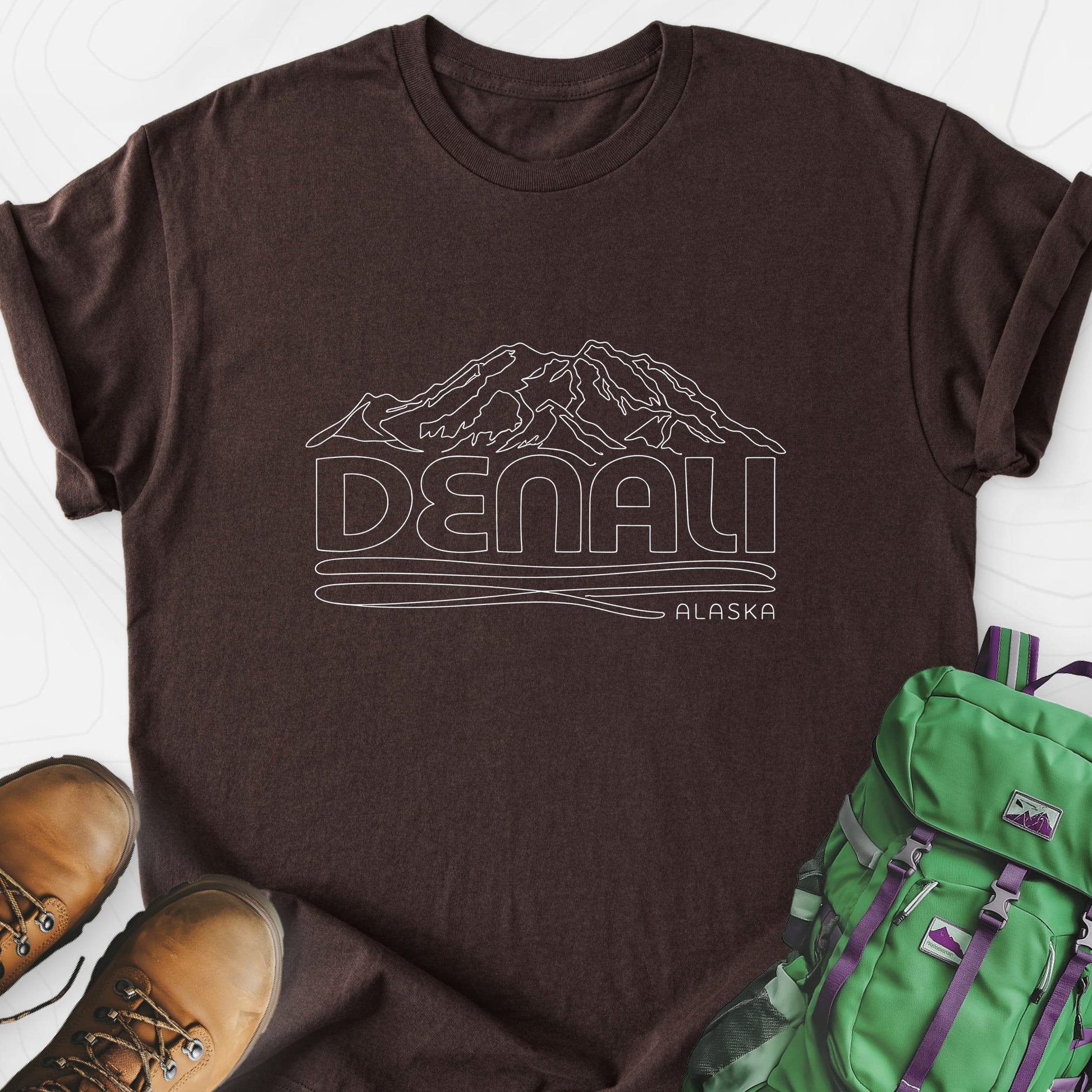 Denali Dark Chocolate front print lightweight T-shirt