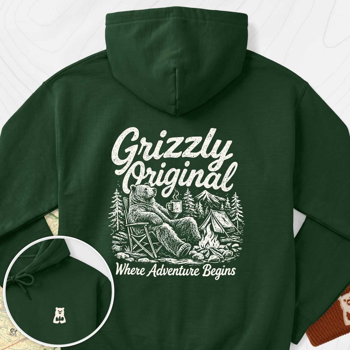 Grizzly Original Back Print Hoodie - Forest Green