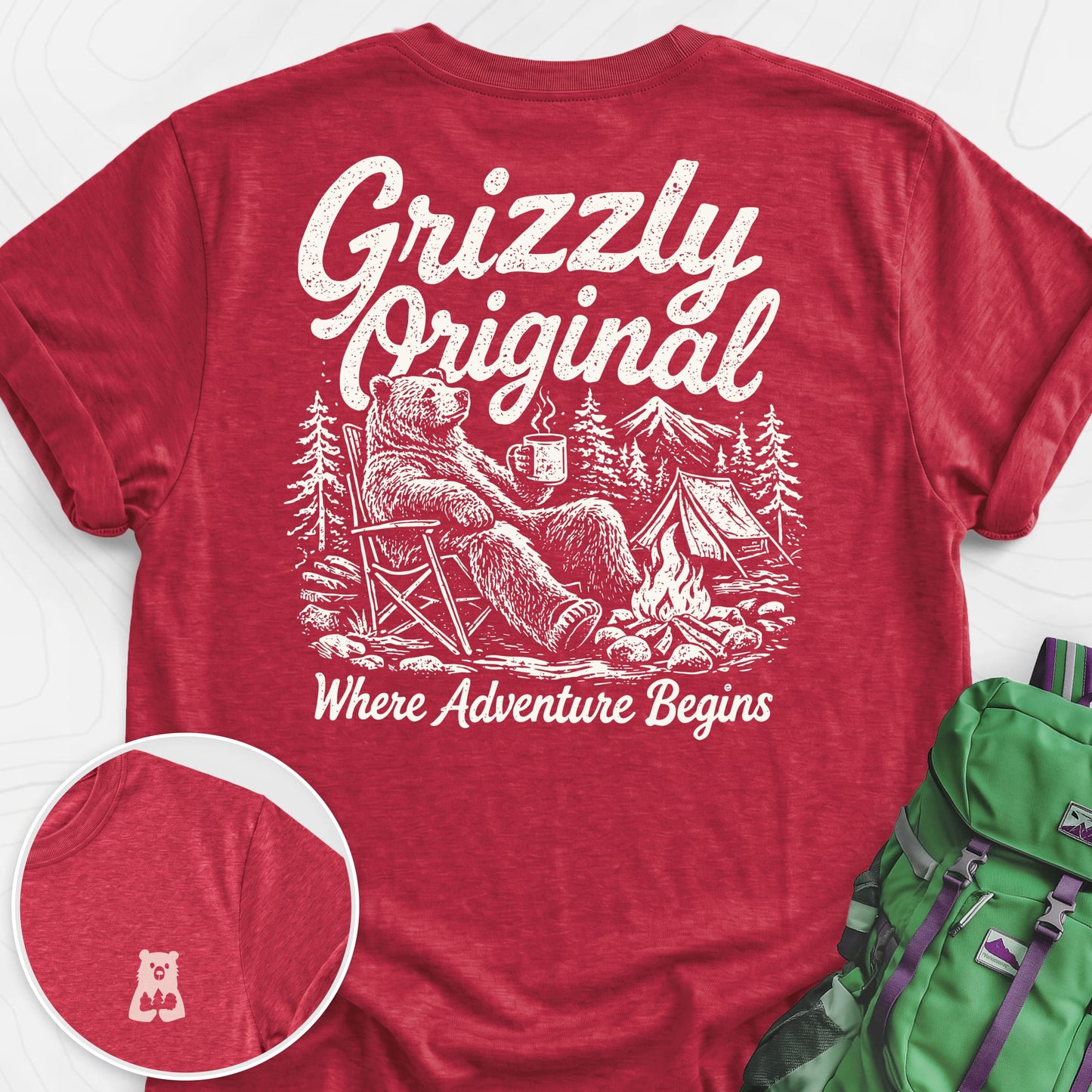 Grizzly Original Heather Red back print lightweight T-shirt