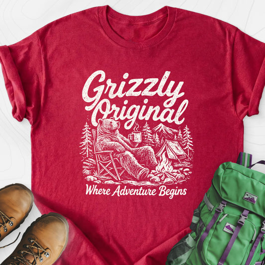 Grizzly Original Heather Red front print lightweight T-shirt