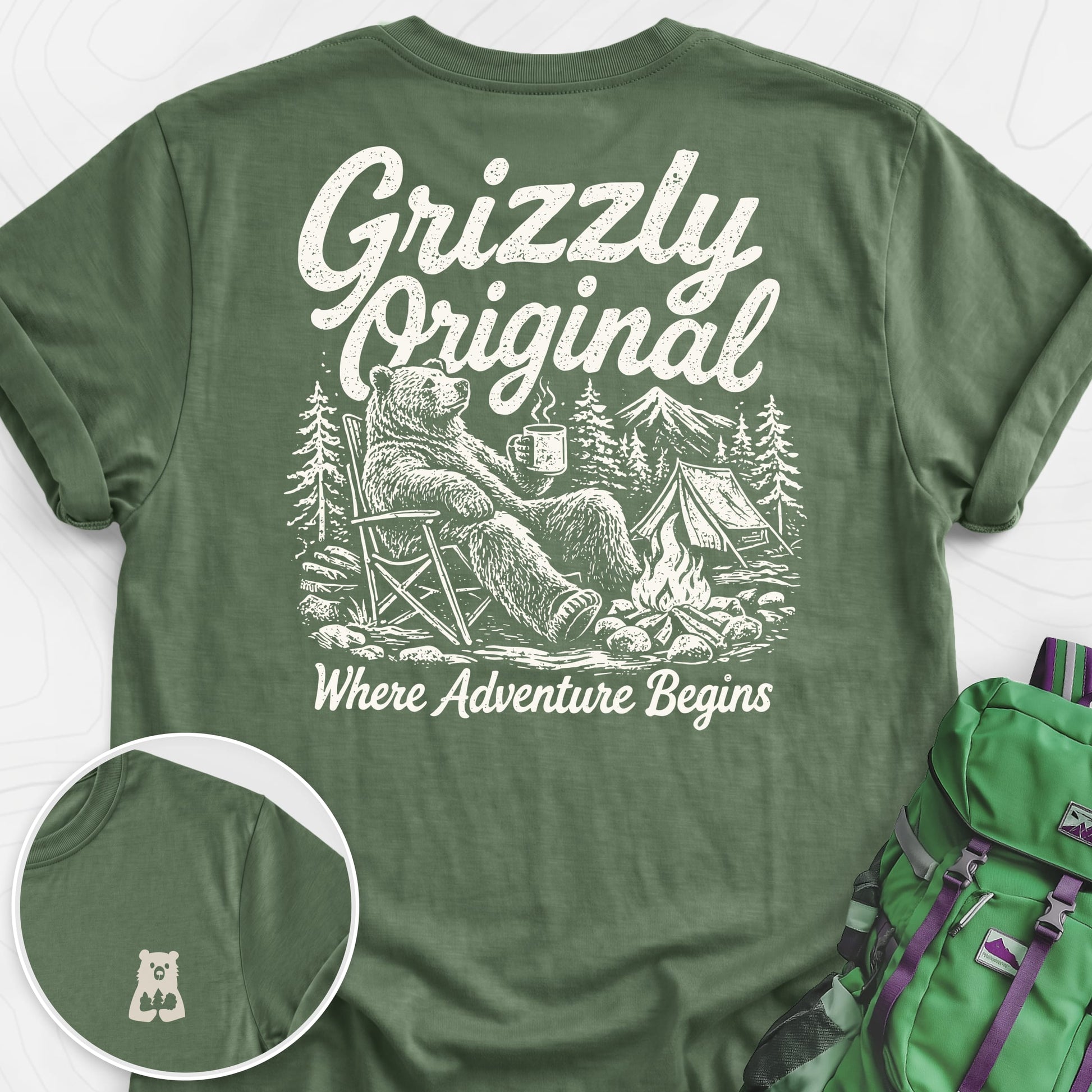 Grizzly Original Military Green back print lightweight T-shirt