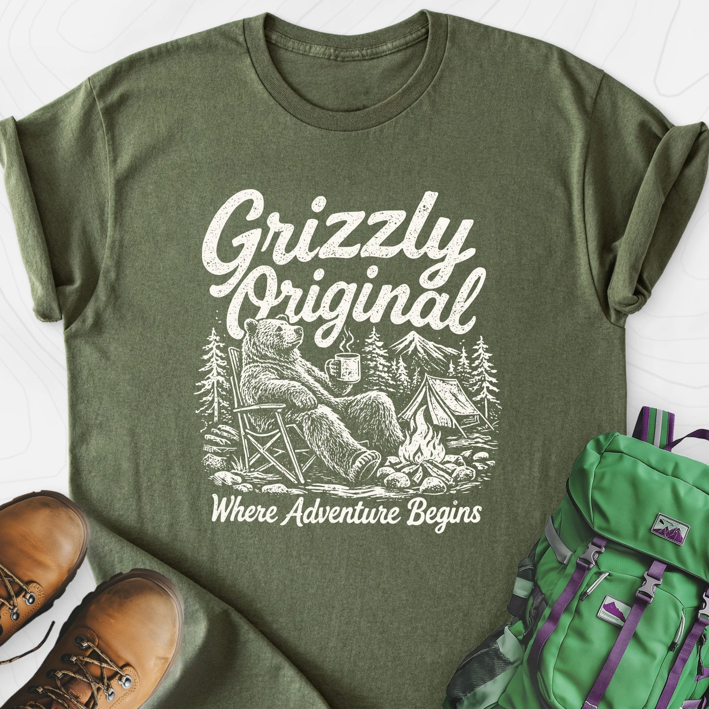 Grizzly Original Military Green front print lightweight T-shirt