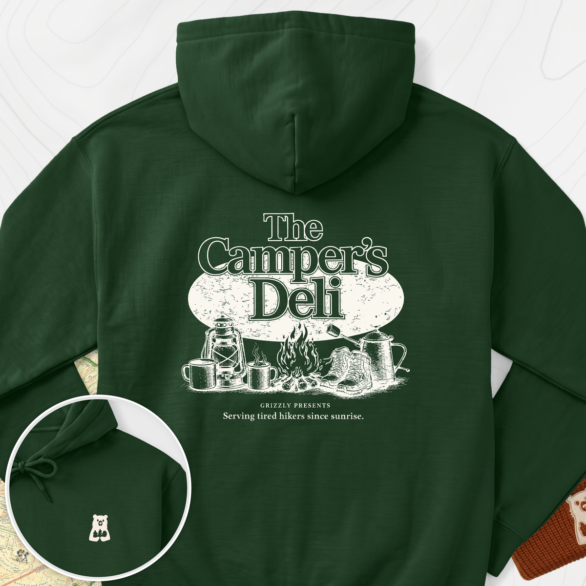 Campers Deli Back Print Hoodie - Forest Green