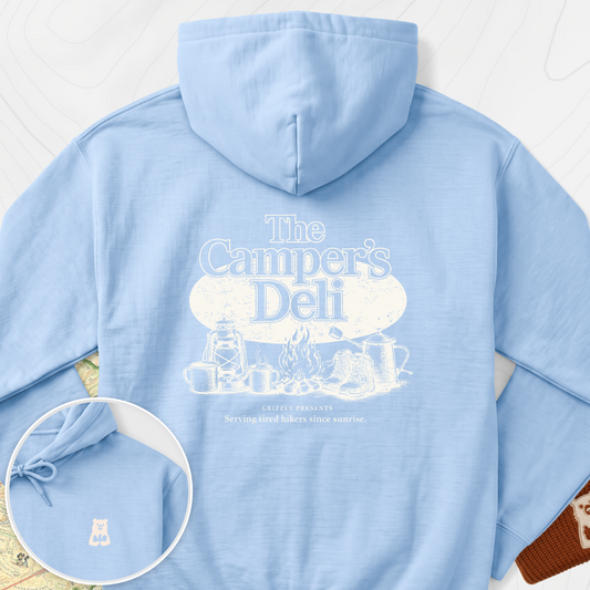 Campers Deli Back Print Hoodie - Light Blue