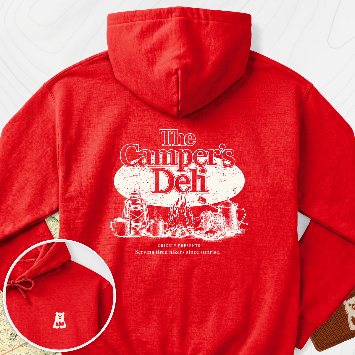 Campers Deli Back Print Hoodie - Red