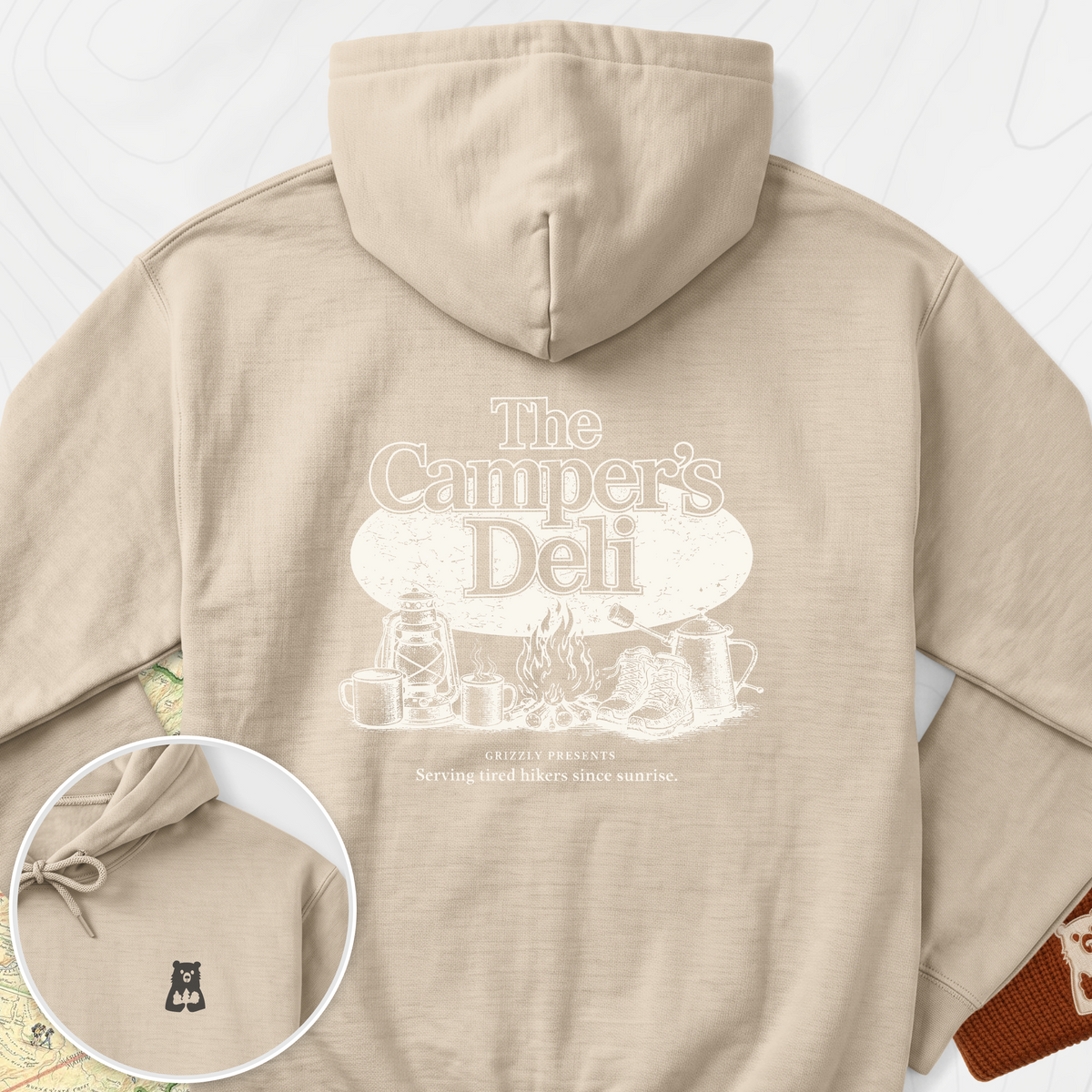 Campers Deli Back Print Hoodie - Sand
