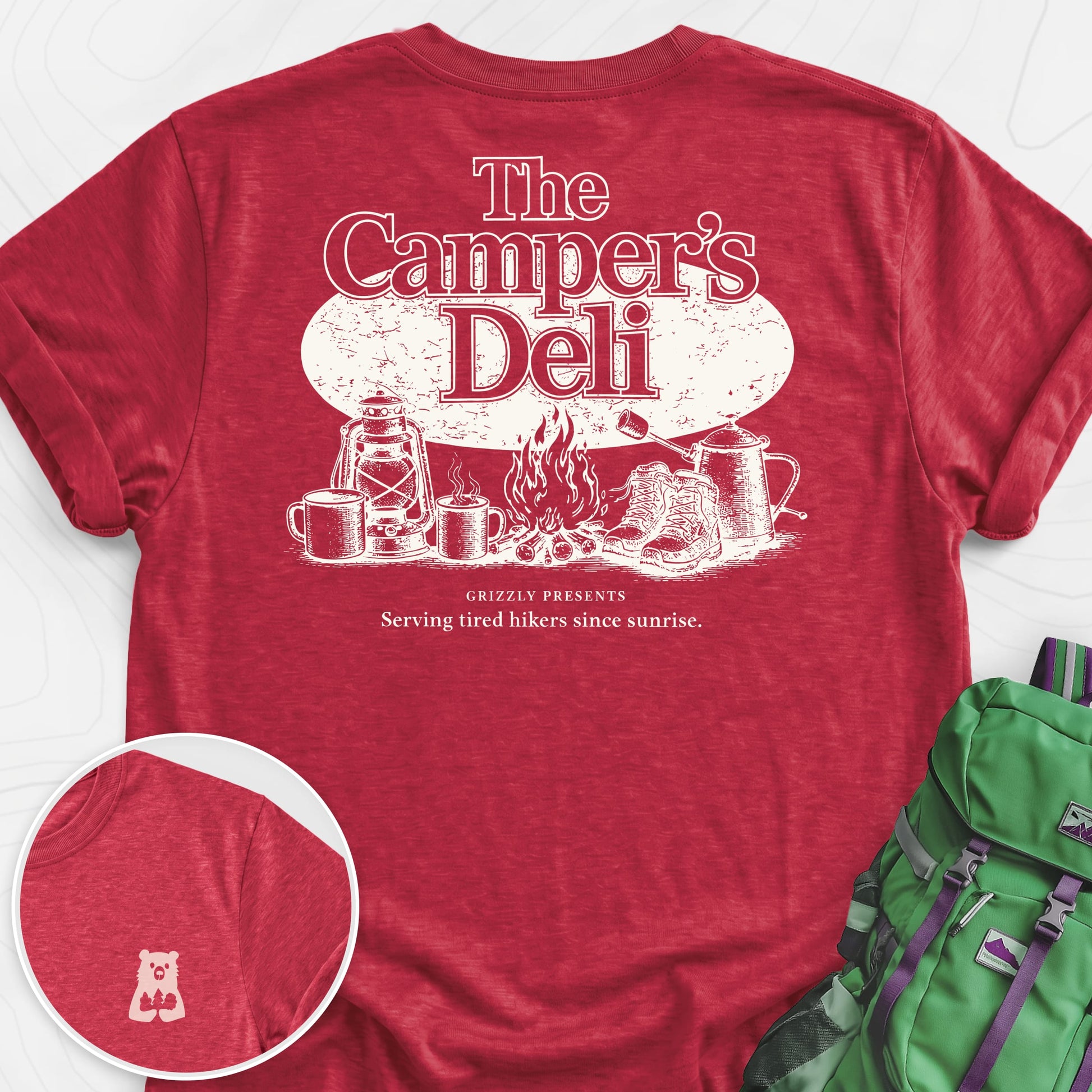 Campers Deli Heather Red back print lightweight T-shirt