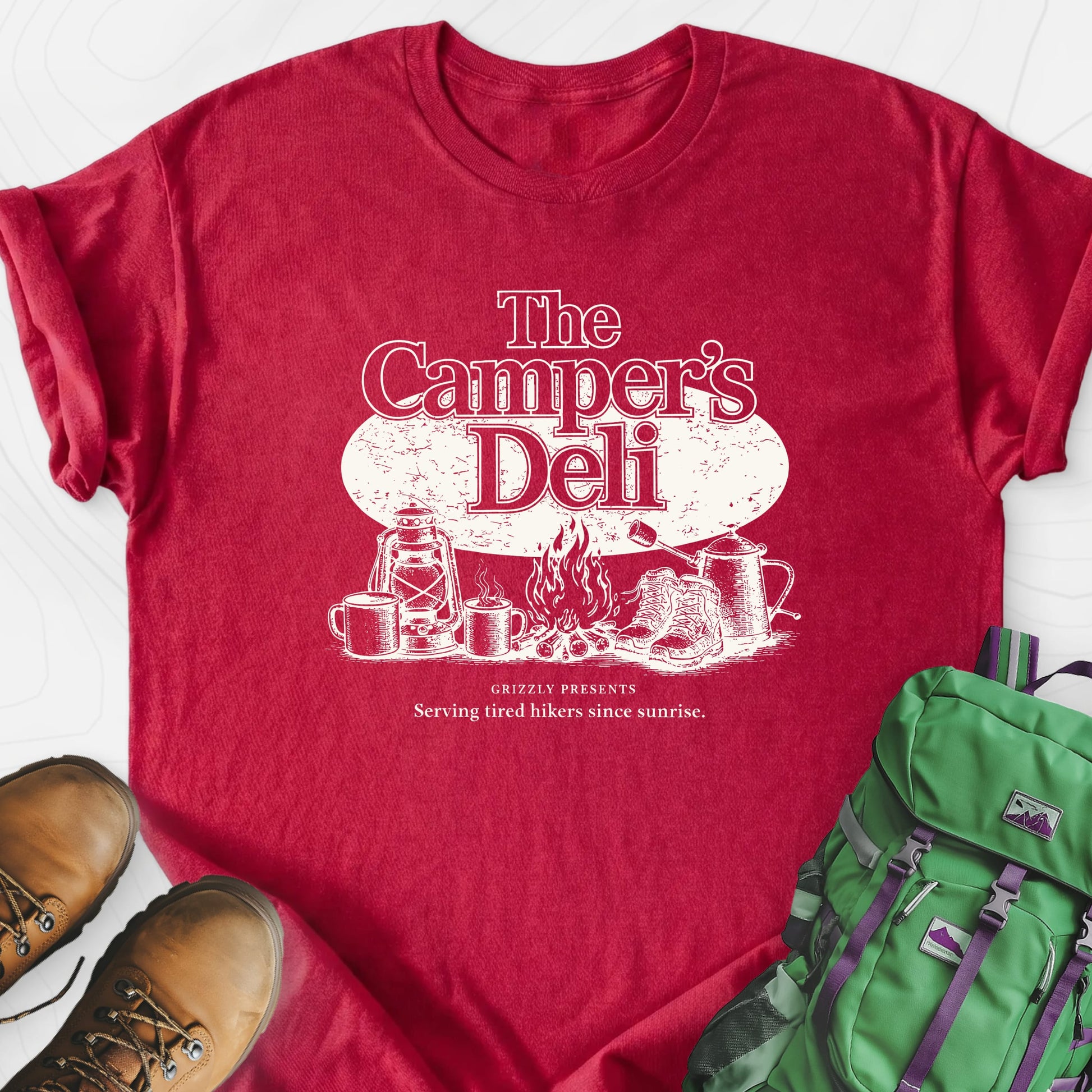 Campers Deli Heather Red front print lightweight T-shirt