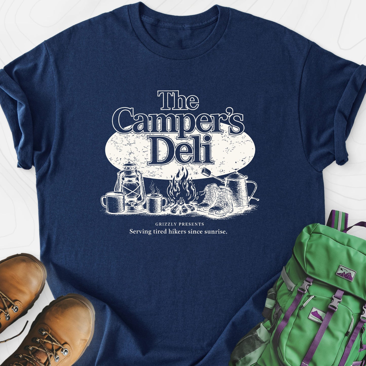 Campers Deli Navy front print lightweight T-shirt