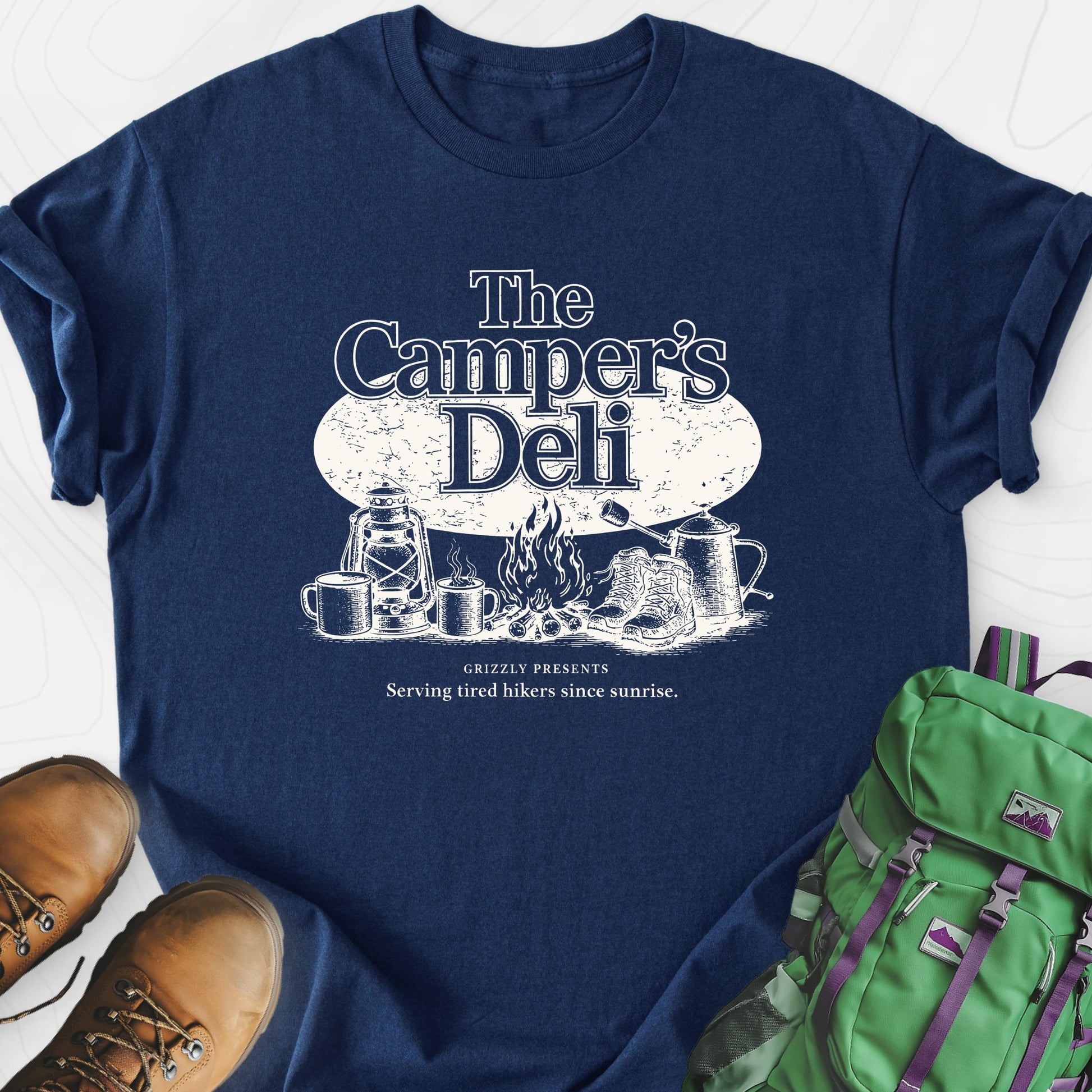 Campers Deli Navy front print lightweight T-shirt