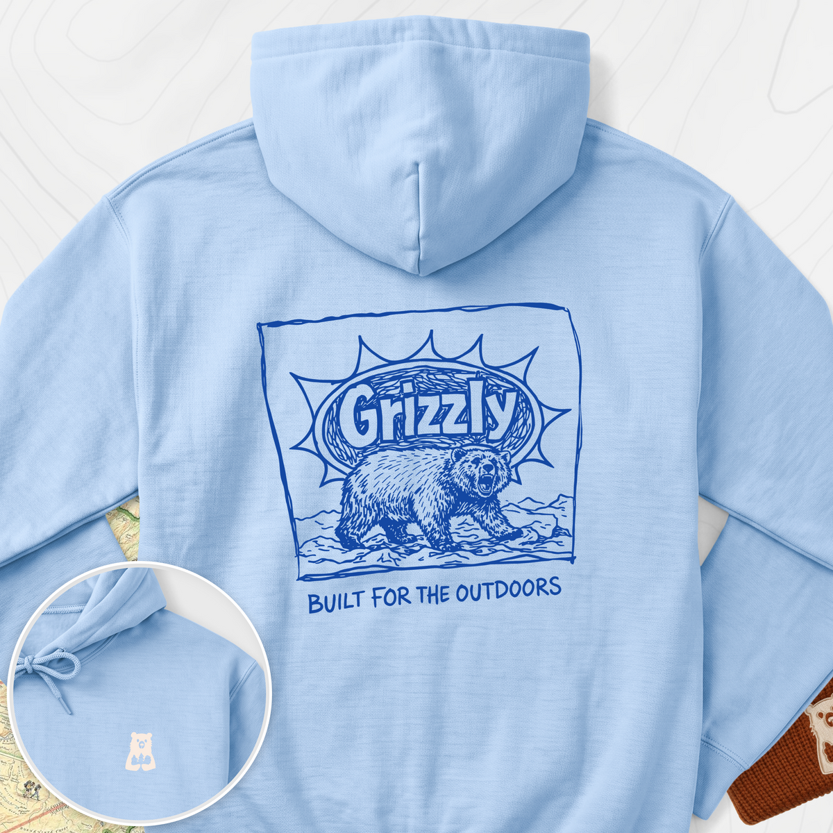Built for the Outdoors Back Print Hoodie - Light Blue