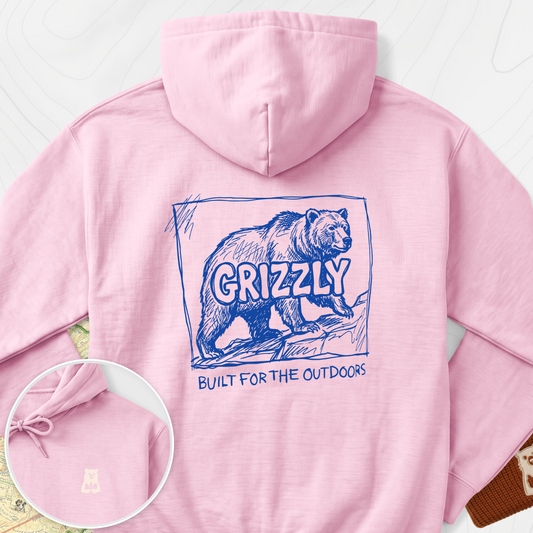 Grizzly Bear Back Print Hoodie - Light Pink