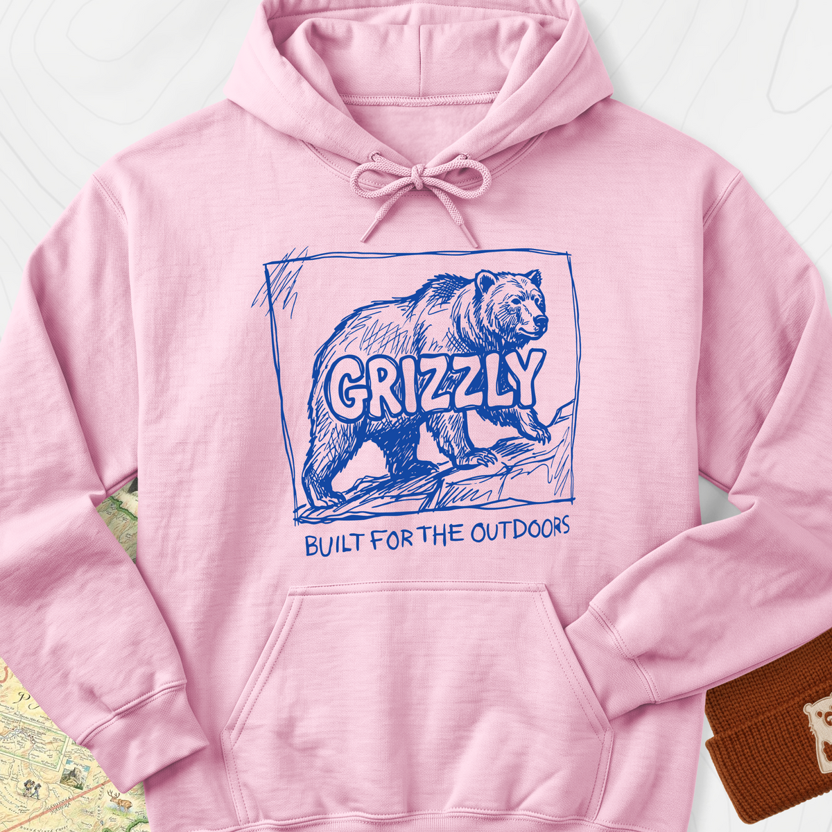 Grizzly Bear Hoodie - Light Pink