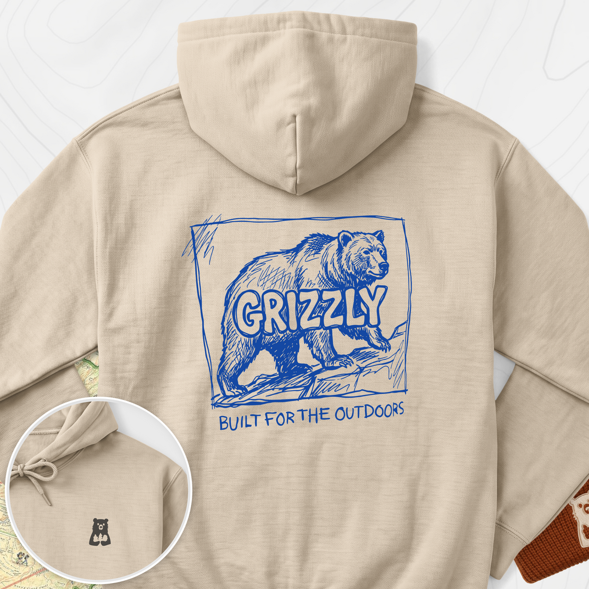 Grizzly Bear Back Print Hoodie - Sand