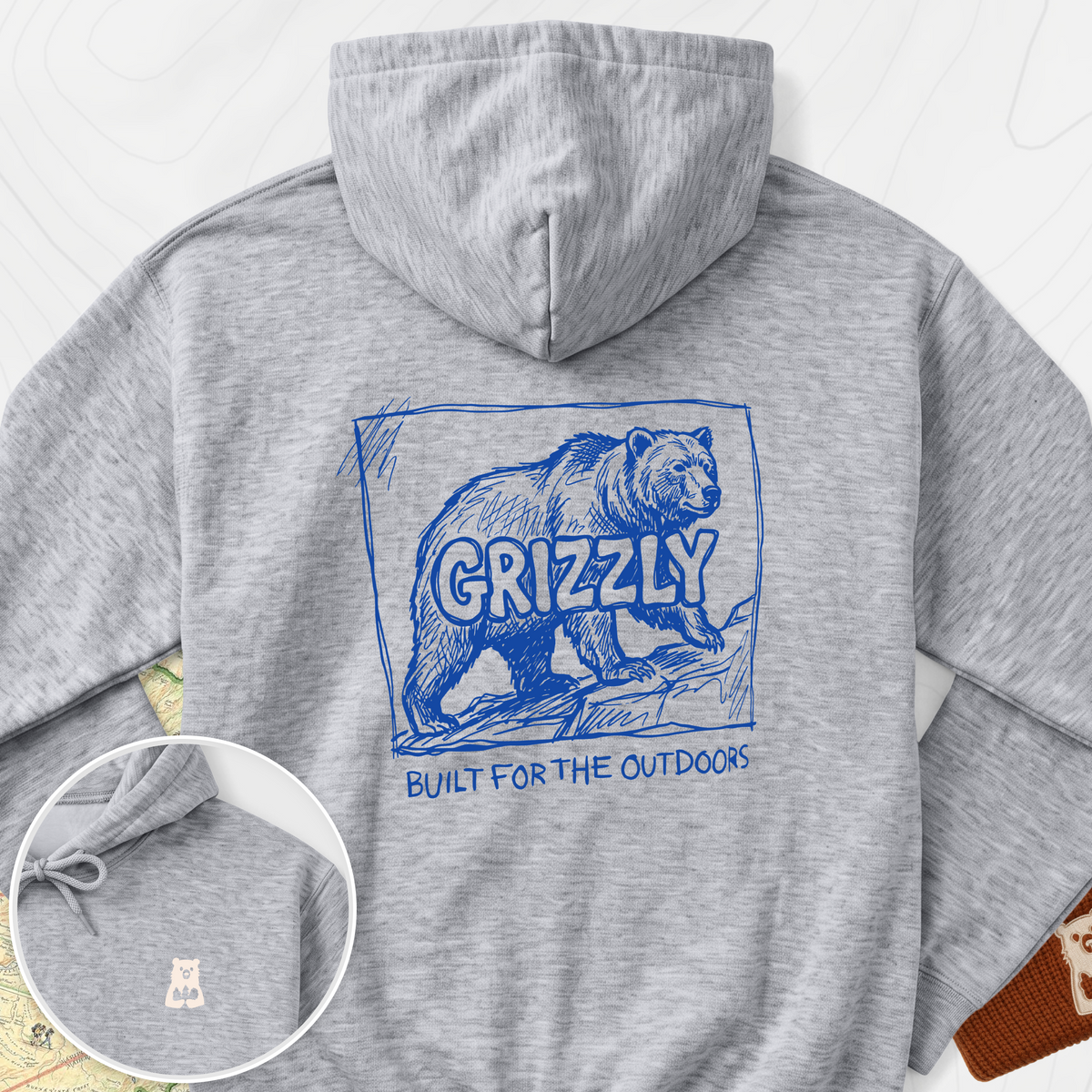 Grizzly Bear Back Print Hoodie - Sport Grey