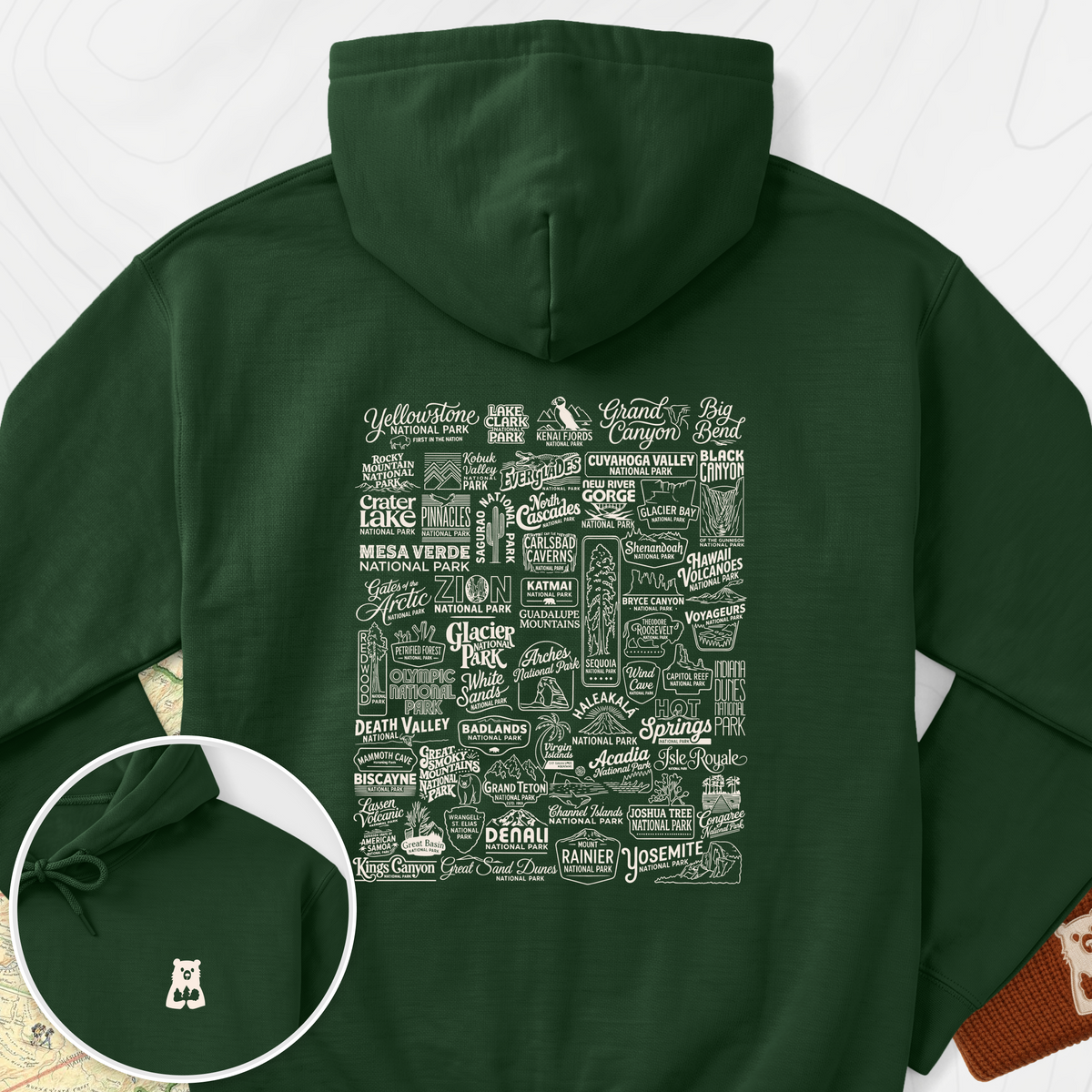 National Parks Back Print Hoodie - Forest Green