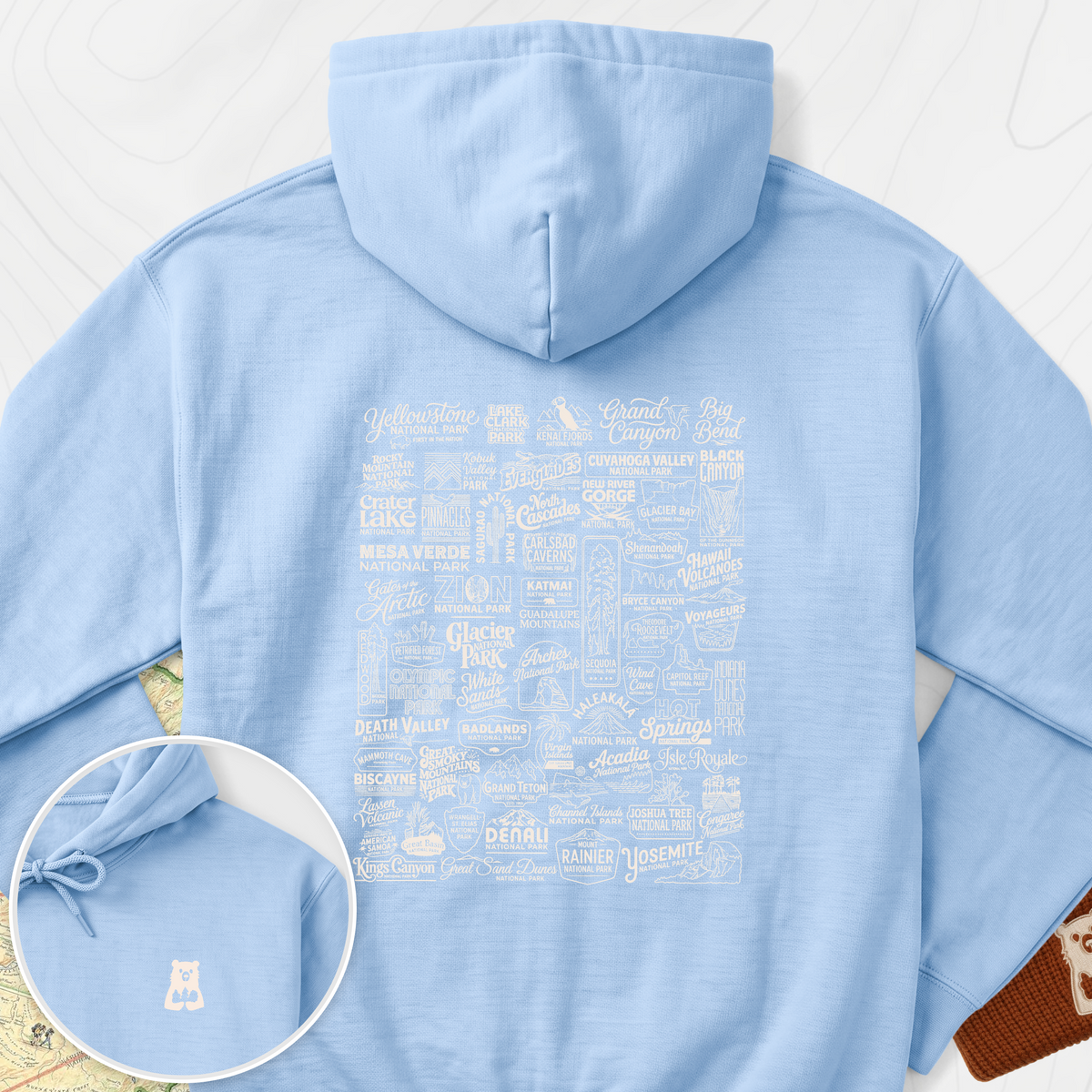 National Parks Back Print Hoodie - Light Blue