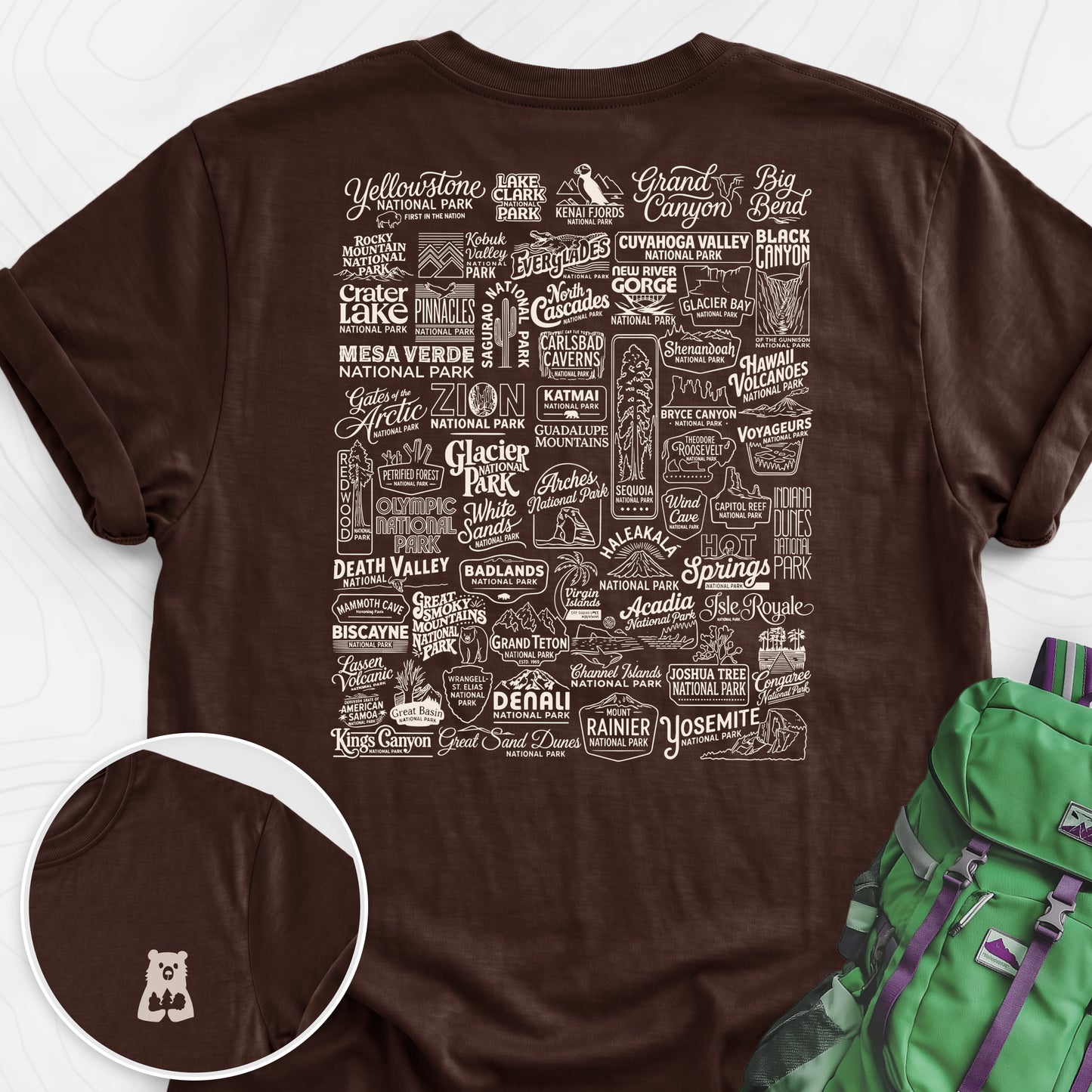National Parks Dark Chocolate back print lightweight T-shirt