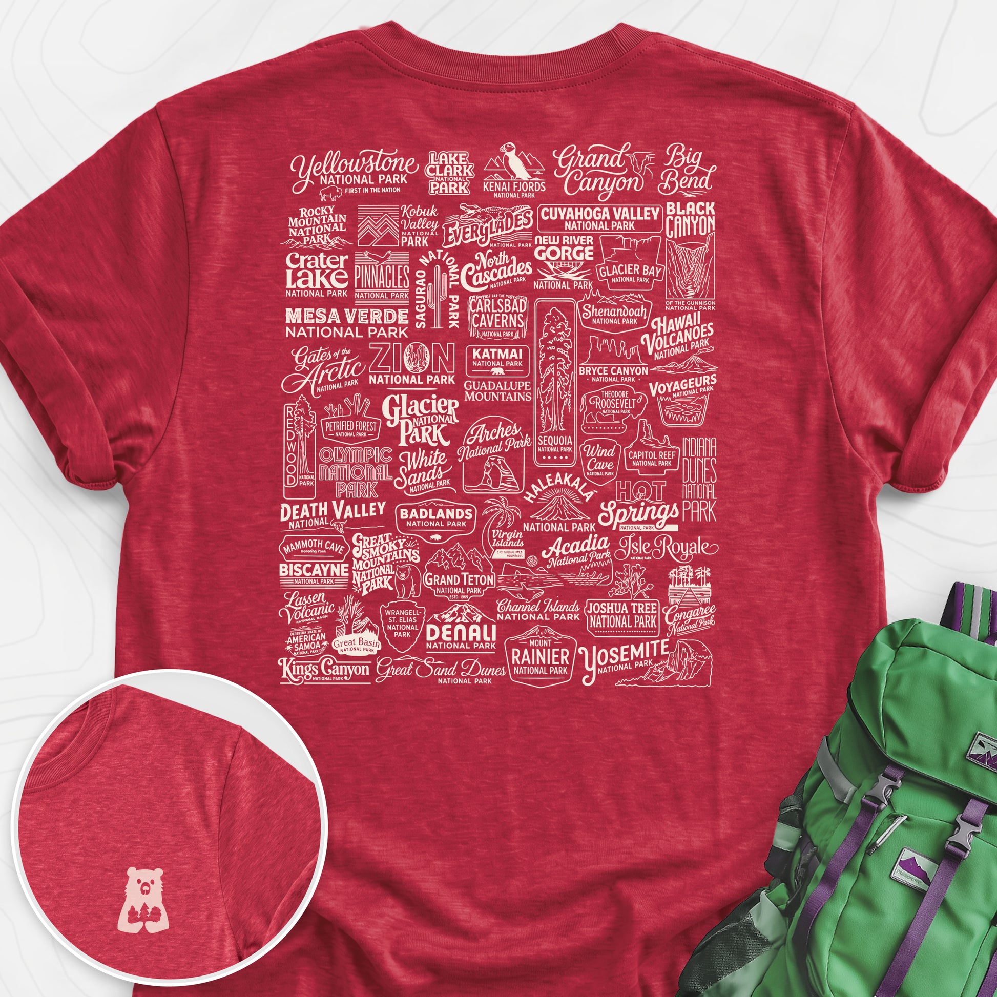National Parks Heather Red back print lightweight T-shirt