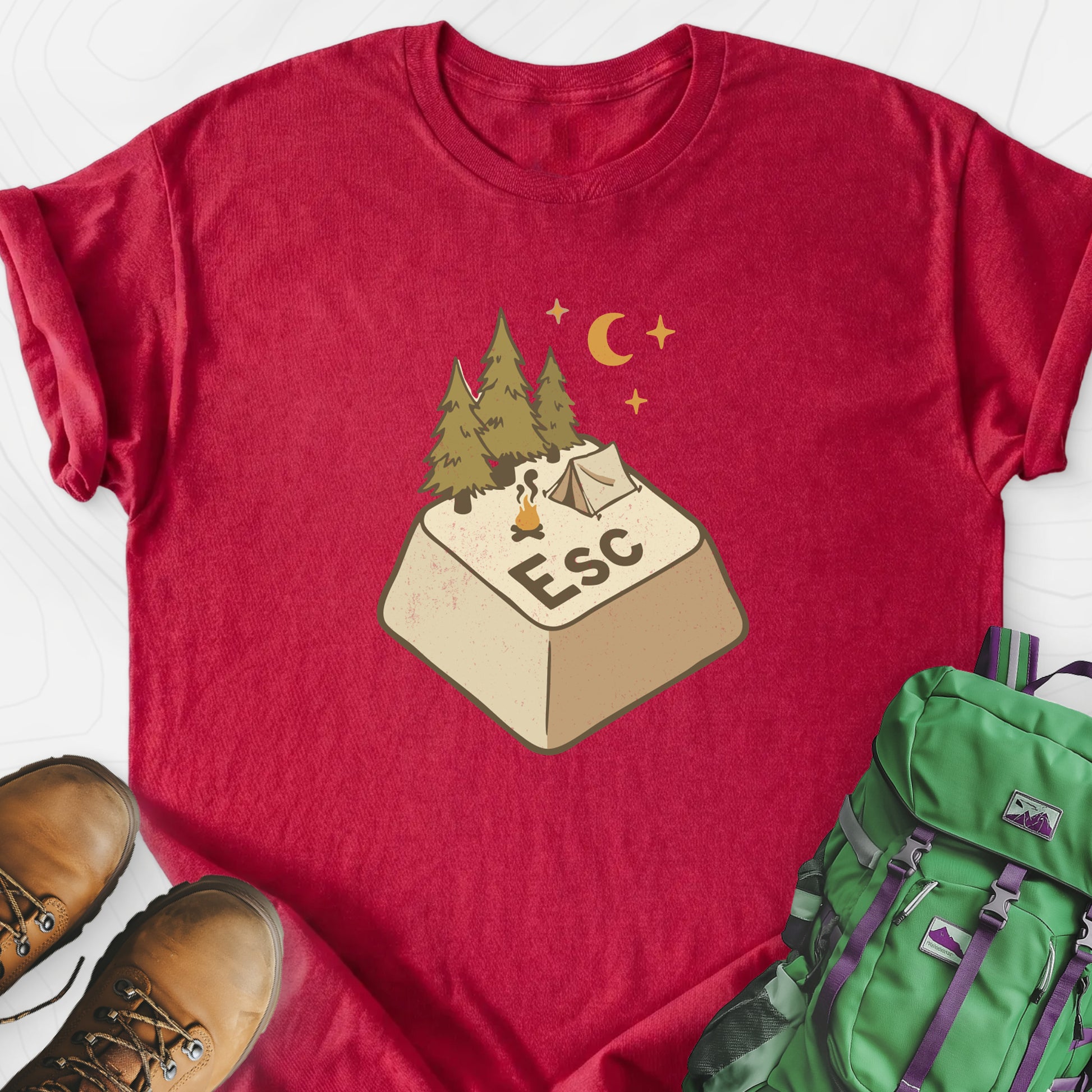 ESC Camp Heather Red front print lightweight T-shirt