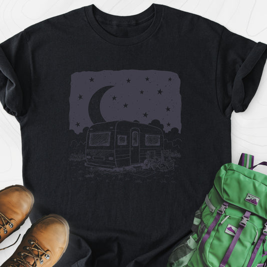 Night Camper Black front print lightweight T-shirt