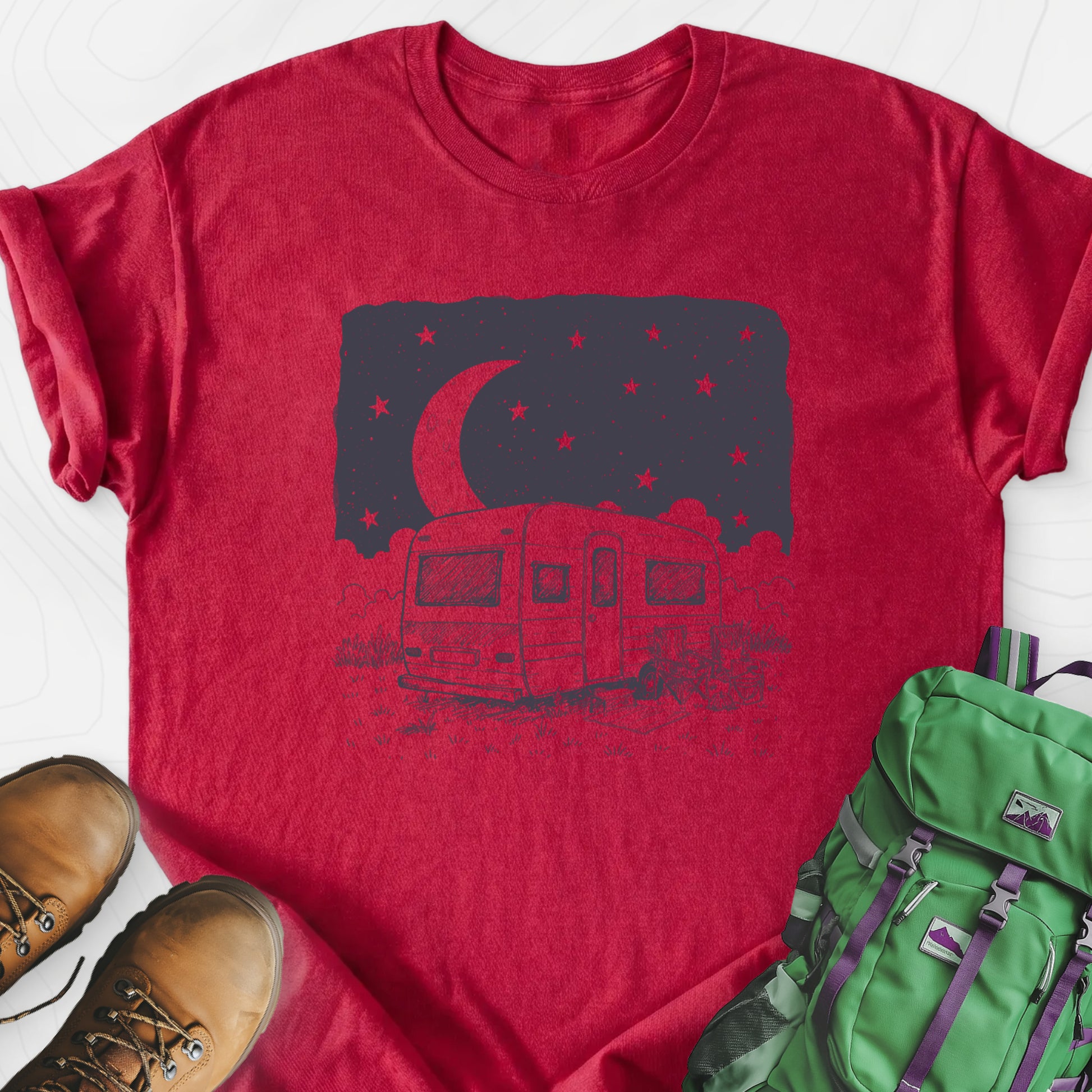 Night Camper Heather Red front print lightweight T-shirt