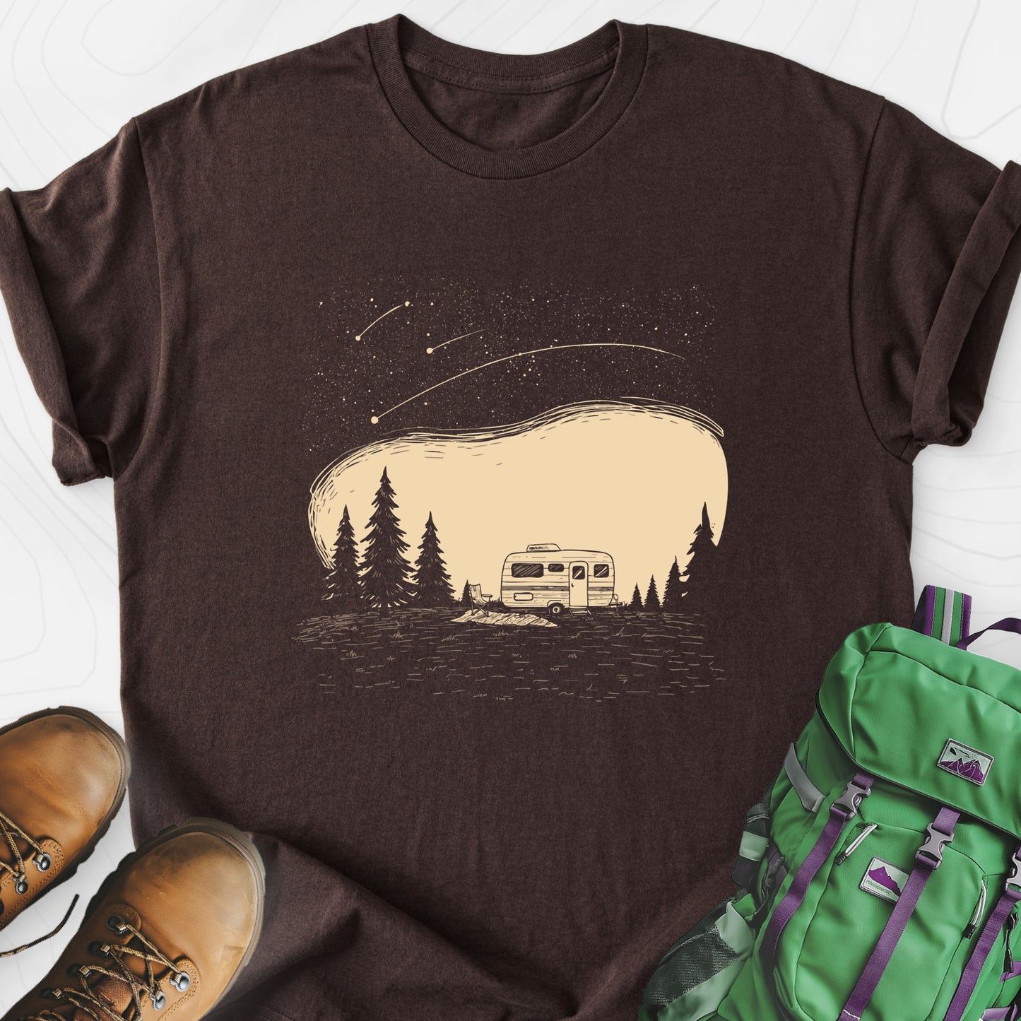 Shooting Star Camper Dark Chocolate front print lightweight T-shirt