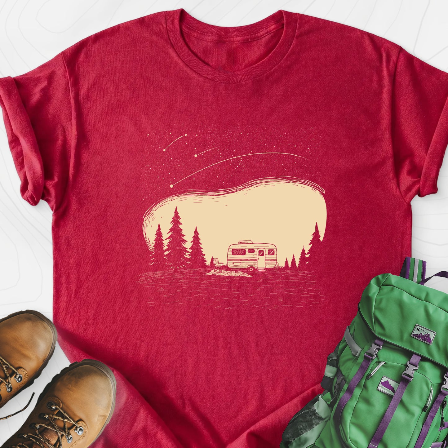 Shooting Star Camper Heather Red front print lightweight T-shirt