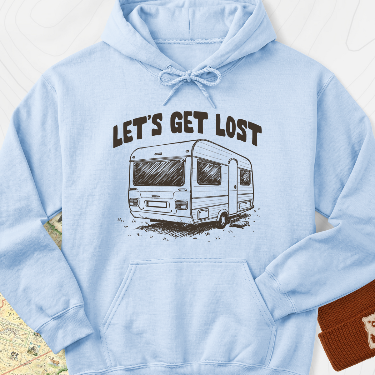 Let's Get Lost Camper Hoodie - Light Blue