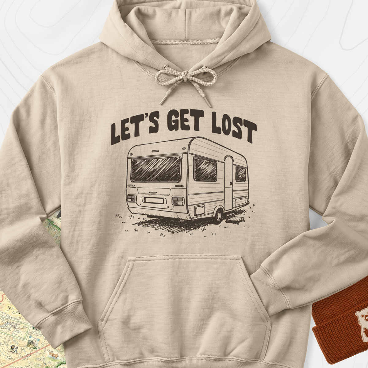 Let's Get Lost Camper Hoodie - Sand