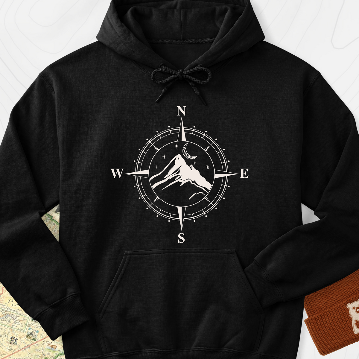 Compass Mountains Hoodie - Black