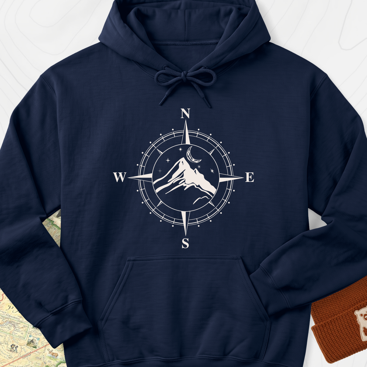 Compass Mountains Hoodie - Navy