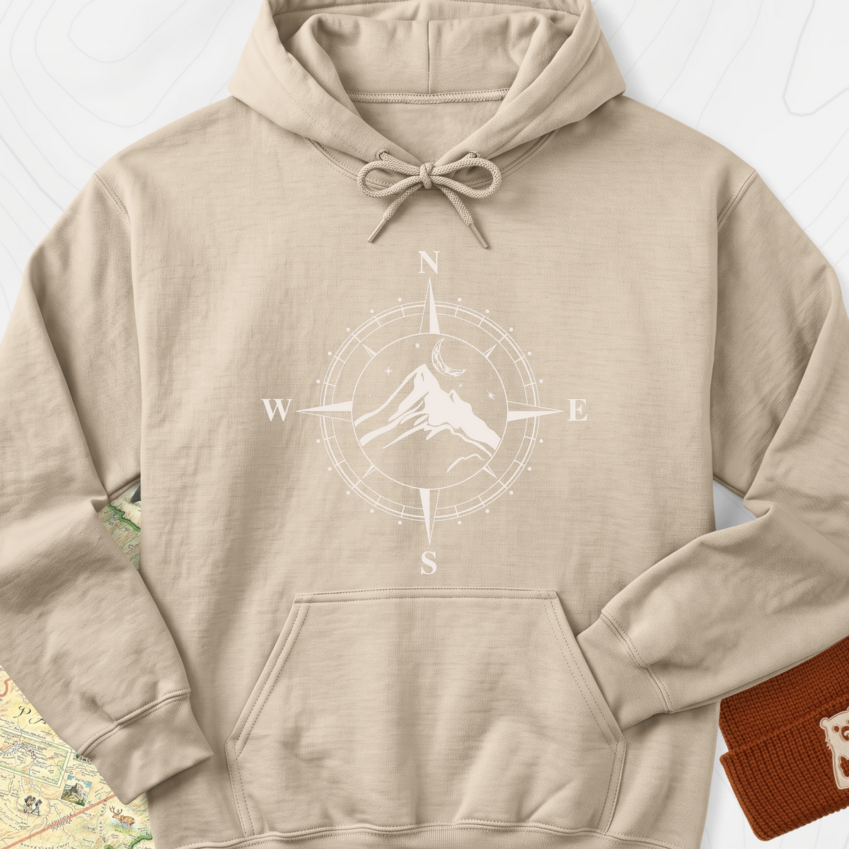 Compass Mountains Hoodie - Sand