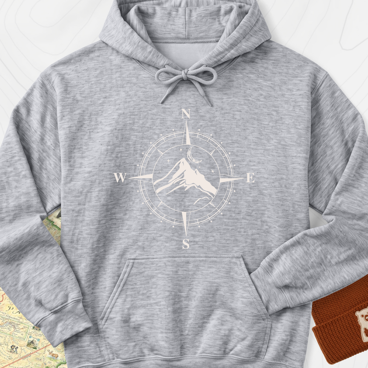 Compass Mountains Hoodie - Sport Grey