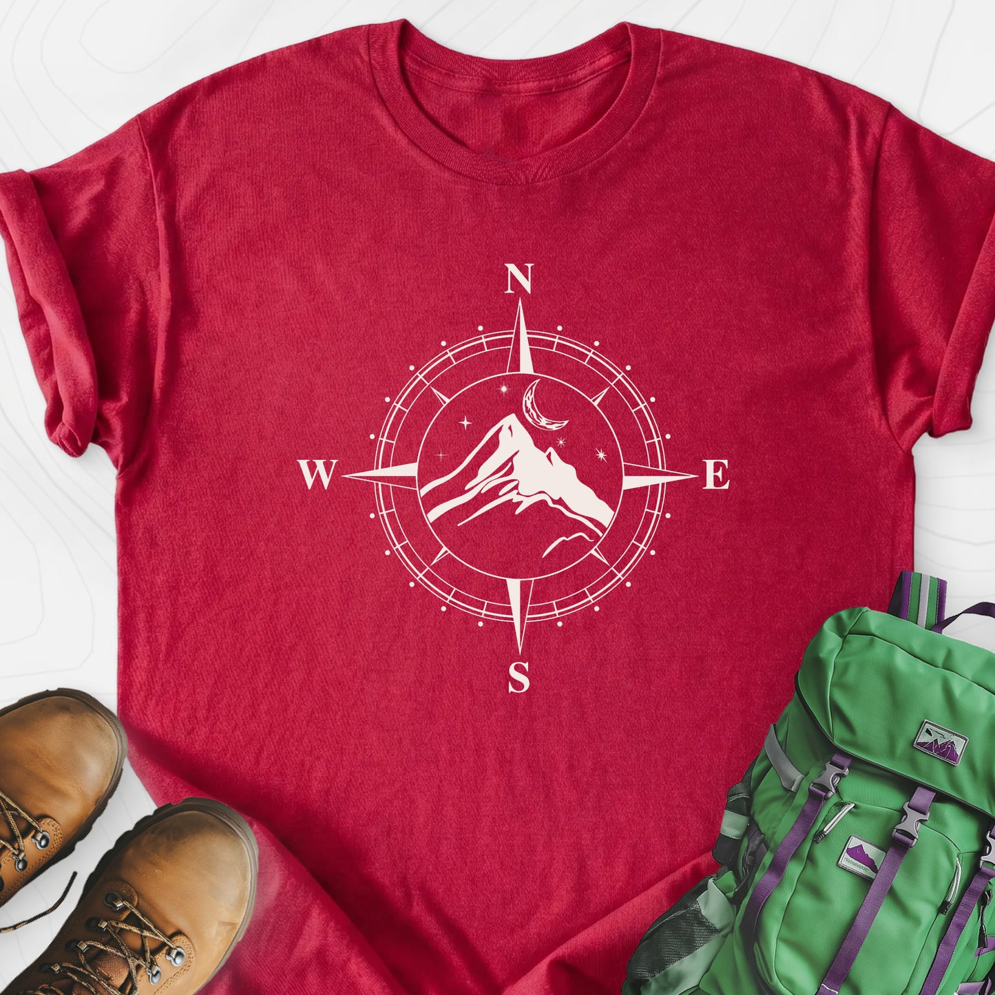 Compass Mountains Heather Red front print lightweight T-shirt