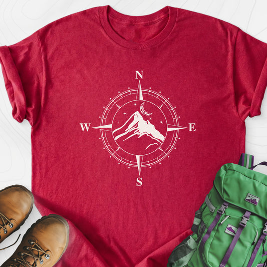 Compass Mountains Heather Red front print lightweight T-shirt