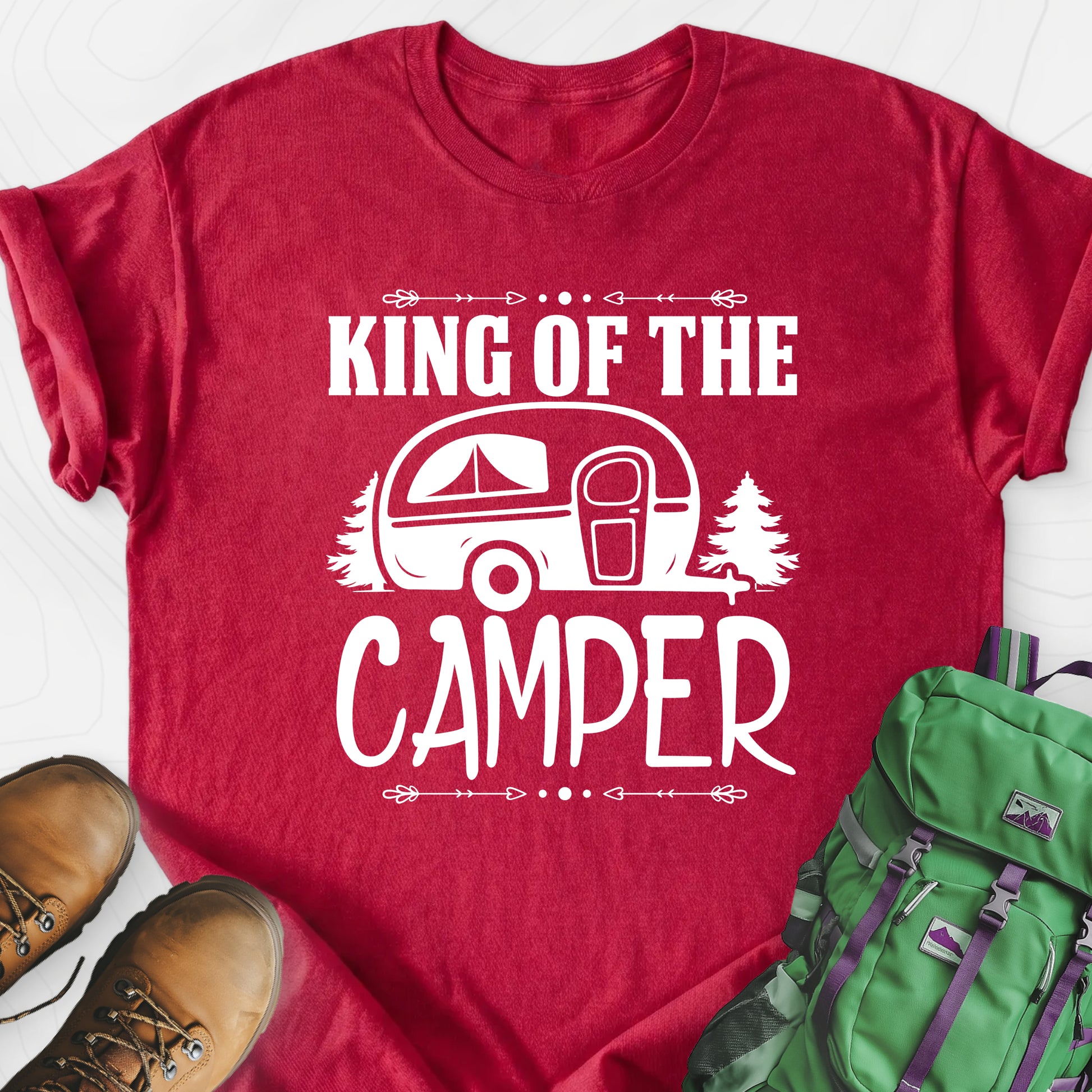 Camping King Heather Red front print lightweight T-shirt