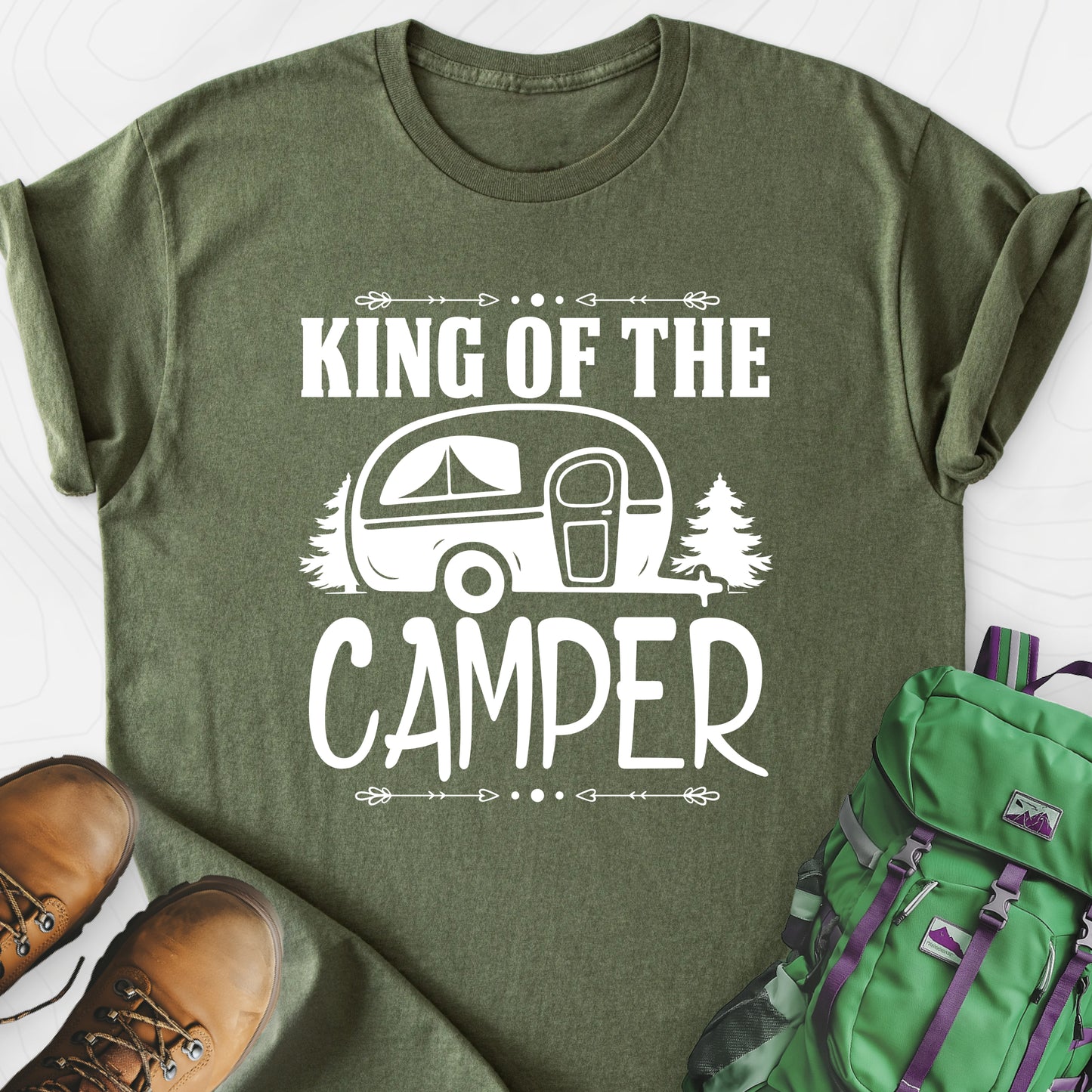 Camping King Military Green front print lightweight T-shirt