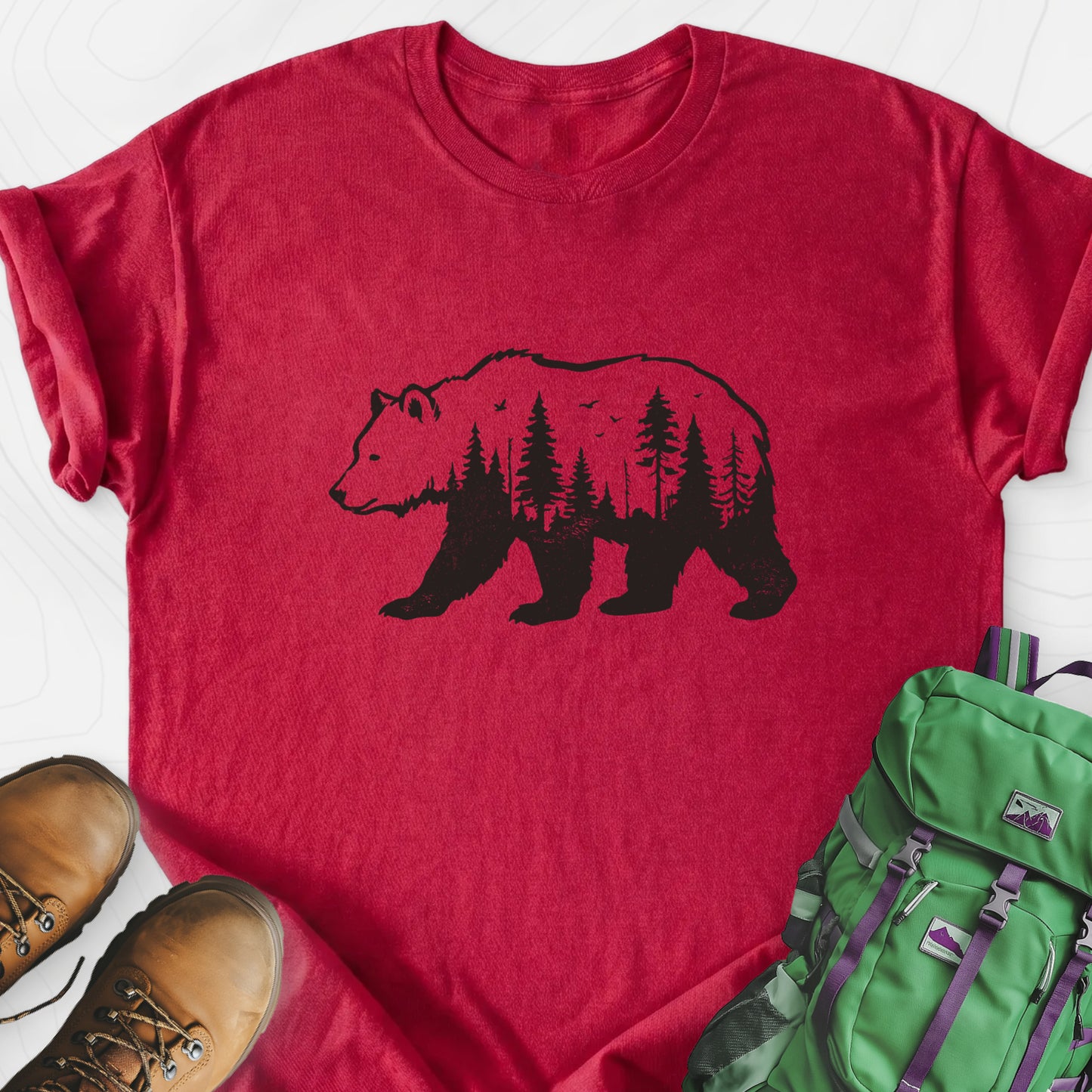 Forest Bear Heather Red front print lightweight T-shirt