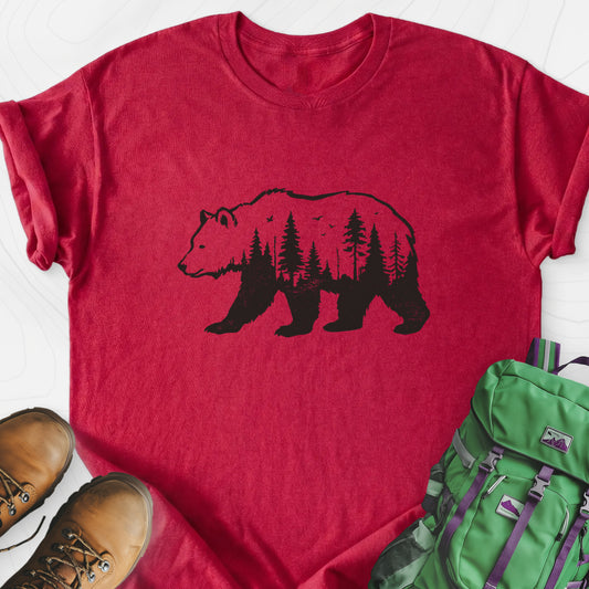 Forest Bear Heather Red front print lightweight T-shirt